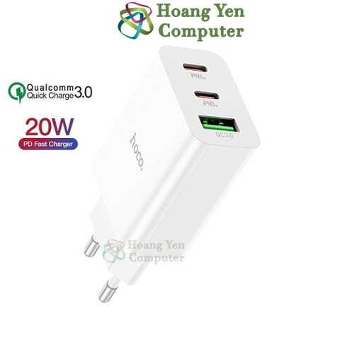 Cốc Sạc Nhanh PD 20W Hoco C99A - 3 Cổng Sạc (2 Cổng USB + Cổng Type C) - BH 6 Tháng Chính Hãng - Hoàng Yến Computer