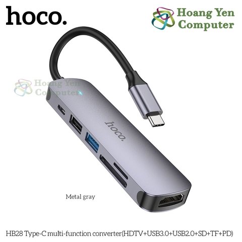 Hub Chuyển Đổi Hoco HB28 6in1 Type-C 60W – HDTV 4K, USB3.0, SD/TF – BH 1 Năm – Hoàng Yến Computer