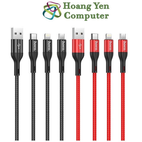Cáp Sạc Hoco X2 Max 3 Đầu IPhone - Micro Usb - Type C Dây Dù Chống Đứt Dài 1M - BH 6 Tháng 1 đổi 1 (MÀU SẮC NGẪU NHIÊN)