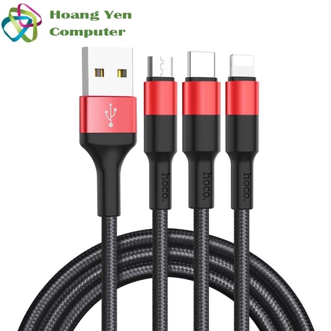 Cáp Sạc Hoco X26 3 Đầu IPhone - Micro Usb - Type C Dây Dù Chống Đứt Dài 1M - BH 6 Tháng 1 đổi 1 (MÀU SẮC NGẪU NHIÊN)