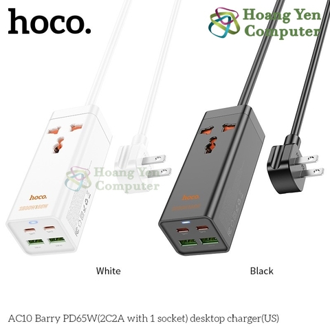 Ổ Cắm Đa Năng Hoco AC10 Dây 1.5m – Sạc Nhanh PD 65W, 2 Cổng Type-C + 2 USB + 1 Ổ Cắm US – BH 6 Tháng – HoangYenComputer