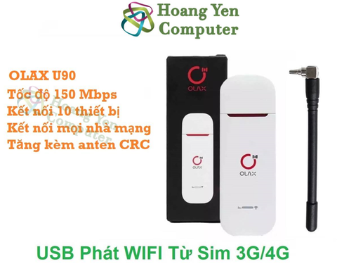 USB Phát WiFi từ Sim 3G/4G OLAX U90 - 150Mbps, Hỗ Trợ 10 Thiết Bị, Kèm Anten - Bảo Hành 6 Tháng - Hoàng Yến Computer