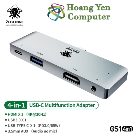 [Mark 3] Cáp Chuyển Plextone GS1 Mark 3 4in1 Type C ra HDMI + USB 3.0 + Type C Sạc Cho Macbook, Smartphone