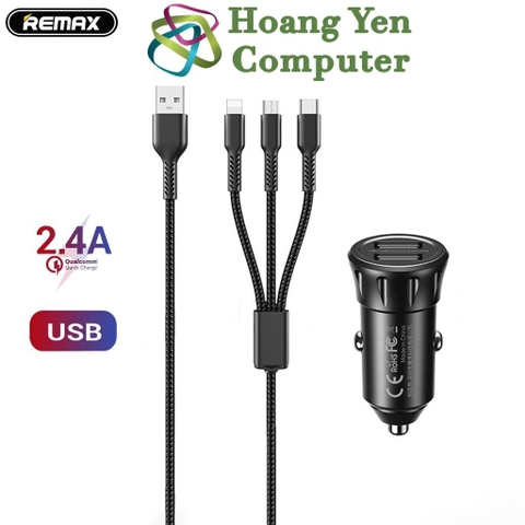 Bộ Tẩu Sạc + Cáp Sạc 3 Đầu Remax RCC236 Công Suất 12W - Hàng Chính Hãng - BH 6 Tháng - Hoàng Yến Computer