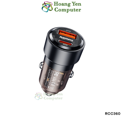 Tẩu Sạc Ô Tô Remax RCC360 75W 2 cổng ( USB & TypeC ) PD + QC - BH 12 Tháng - Hoàng Yến Computer