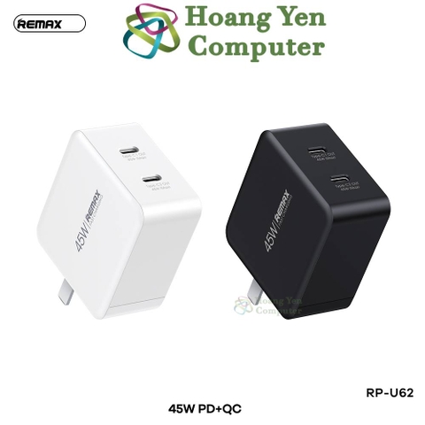 Cốc Sạc Nhanh Remax RP-U62 - 2 Cổng Type C - Sạc Nhanh PD18W, PD45W - Chính Hãng BH 12 Tháng - Hoàng Yến Computer