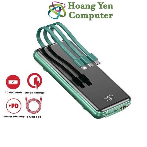 Sạc Dự Phòng Remax RPP-218 10000mAh Tích Hợp Cáp Sạc (Sạc Nhanh QC3.0 18W, PD18W, 22.5W, VOOC 2.0) - BH 1 Năm - Hoàng Yến Computer