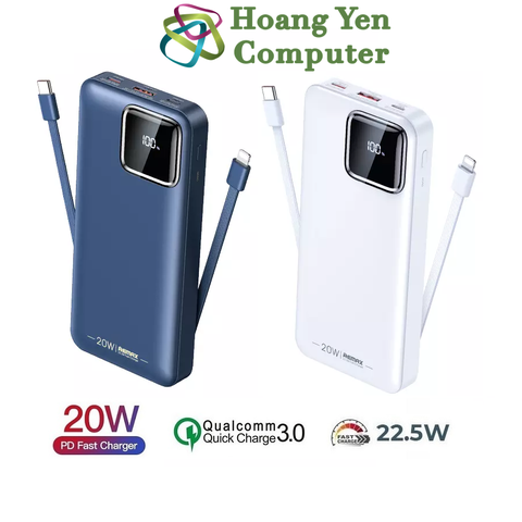 Sạc Dự Phòng Remax RPP-513 20000Mah (Sạc Nhanh QC3.0, VOOC 2.0  PD20W), Tích Hợp Cáp Sạc - BH 1 Năm - Hoàng Yến Computer