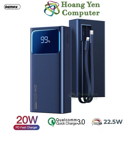 Sạc Dự Phòng Remax RPP-571 30000Mah (Sạc Nhanh QC3.0, VOOC 2.0, PD20W), Tích Hợp Cáp Sạc - BH 1 Năm - Hoàng Yến Computer
