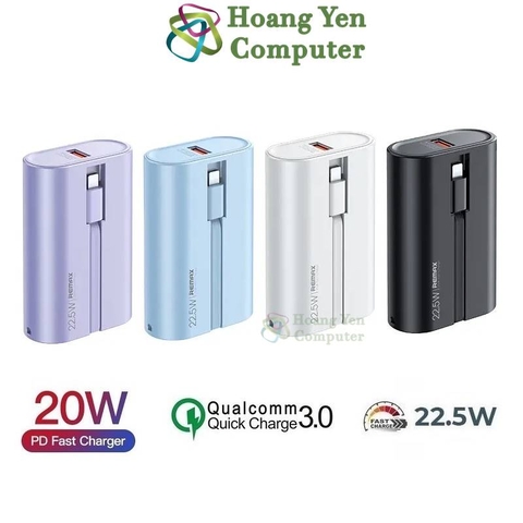 Sạc Dự Phòng Remax RPP-572 10000Mah (Sạc Nhanh QC3.0, VOOC 2.0, PD20W), Tích Hợp Cáp Sạc - BH 1 Năm - Hoàng Yến Computer