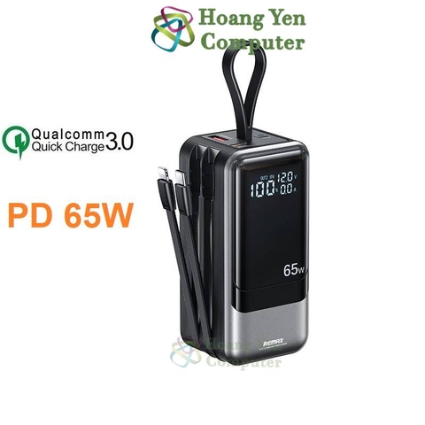 Sạc Dự Phòng Mini Remax RPP-59 20000Mah (Sạc Nhanh QC3.0, VOOC 2.0, PD65W) Tích Hợp Cáp Sạc - BH 1 Năm