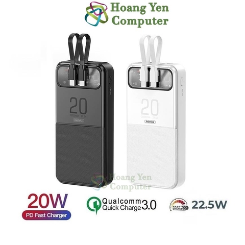 Sạc Dự Phòng Remax RPP-620 20000Mah (Sạc Nhanh QC3.0, VOOC 22.5W, PD20W), Tích Hợp Cáp Sạc - Hoàng Yến Computer