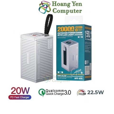 Sạc Dự Phòng Remax RPP-675 20000Mah Container (Sạc Nhanh QC3.0 18W, 22.5W, PD20W, VOOC 2.0) - BH 1 Năm - Hoàng Yến Computer