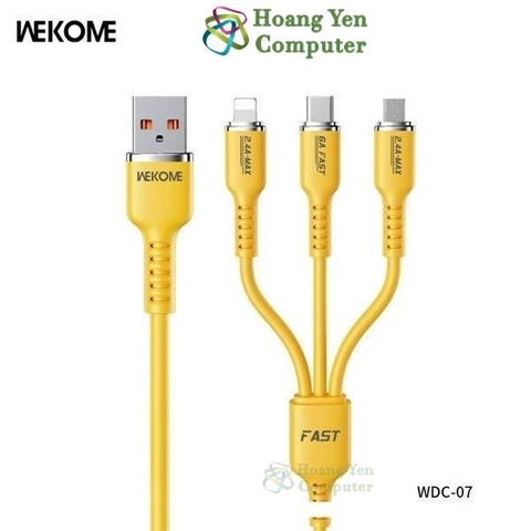 Cáp Sạc 3 Đầu Wekome WDC-07th (Lighting- MICRO USB - TYPE C) Dây Dù 1.2M - Hoàng Yến Computer