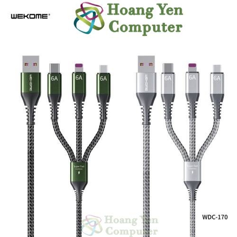 Cáp Sạc 3 Đầu Wekome WDC-170 (Lighting - MICRO USB - TYPE C) Dây Dù 1.2M - Hoàng Yến Computer