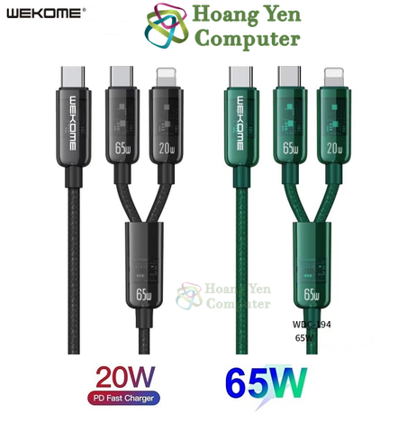 Cáp Sạc Nhanh 2in1 Wekome WDC-194 65W (Type C to Type C hoặc Type C to Lighting) Dài 1.2M - Hoàng Yến Computer