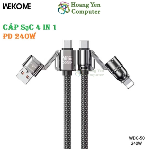 Cáp Sạc Đa Năng 4 IN 1 Wekome WDC-50, Sạc nhanh QC3.0 PD20W PD240W - BH 1 Năm Chính Hãng - Hoàng Yến Computer