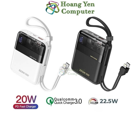 Sạc Dự Phòng Wekome WP-309 10000mAh (Sạc Nhanh PD20W, QC3.0 18W, VOOC 22.5W, Tích Hợp Cáp Sạc) - BH 1 Năm