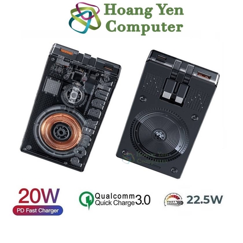 Sạc Dự Phòng Trong Suốt Wekome WP-331 10000mAh (Sạc Không Dây 15W, Sạc Nhanh PD20W, QC3.0 18W, VOOC 22.5W)