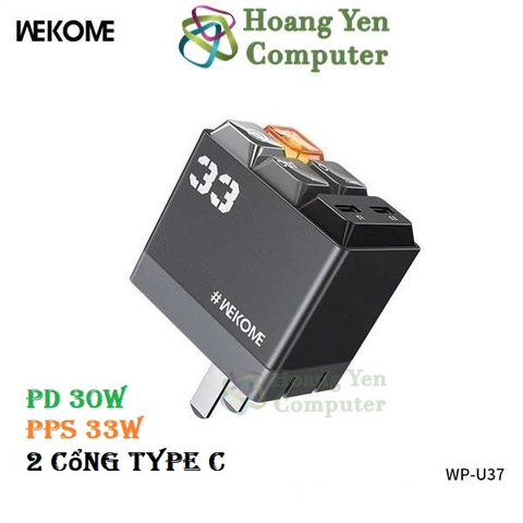 Cốc Sạc Nhanh PD30W Wekome WP-U37 2 Cổng Type C - BH 12 Tháng Chính Hãng - Hoàng Yến Computer