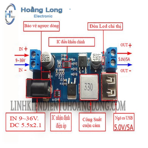 Mạch Giảm Áp 12/24VDC Sang 5VDC 5A