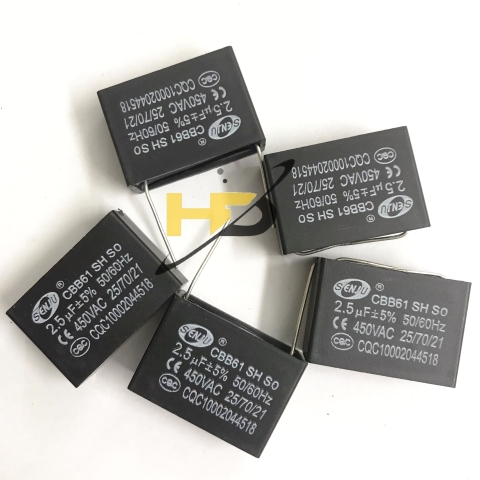 Tụ Khởi Động Quạt CBB61 2.5uF 450VAC Chân Hàn