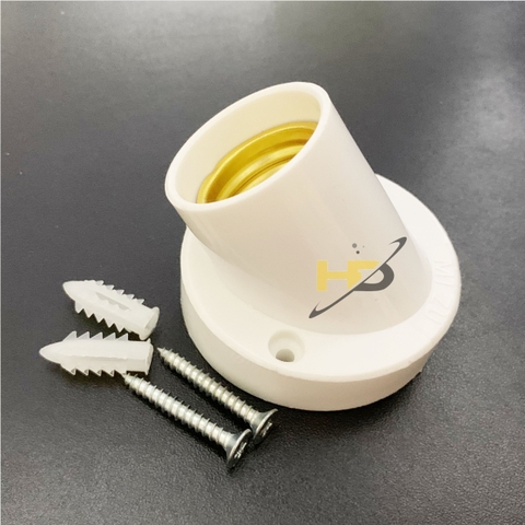 Đui Đèn Xoáy E27 Chếch 45 Độ Gắn Ốp Tường (Đầy Đủ Phụ Kiện)