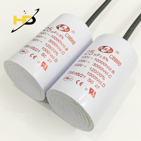 Tụ Khởi Động CBB60 25uF Vỏ Nhựa Có Dây Chính Hãng SENJU