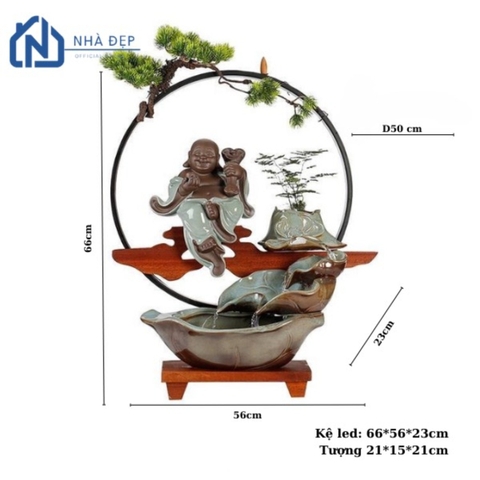 Thác Nước Phong Thủy Di Lặc Kích Thước To chất liệu Gốm Tráng Men Decor Trang Trí Nhà Cửa Phong Thủy, Tiểu Cảnh Sân Vườn và bị bị