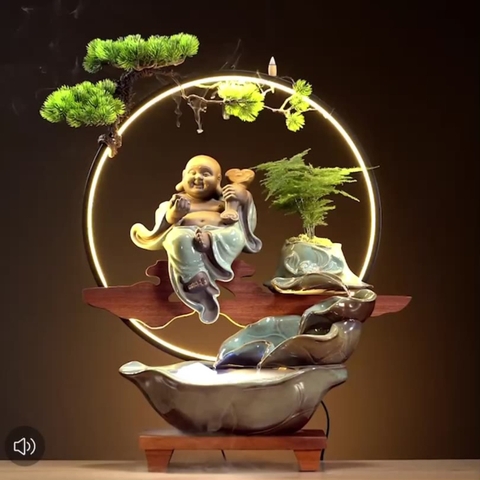 Thác Nước Phong Thủy Di Lặc Kích Thước To chất liệu Gốm Tráng Men Decor Trang Trí Nhà Cửa Phong Thủy, Tiểu Cảnh Sân Vườn và bị bị