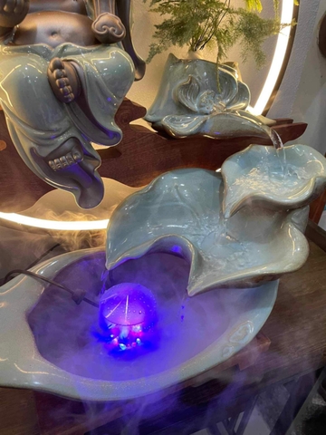 Thác Nước Phong Thủy Di Lặc Kích Thước To chất liệu Gốm Tráng Men Decor Trang Trí Nhà Cửa Phong Thủy, Tiểu Cảnh Sân Vườn và bị bị