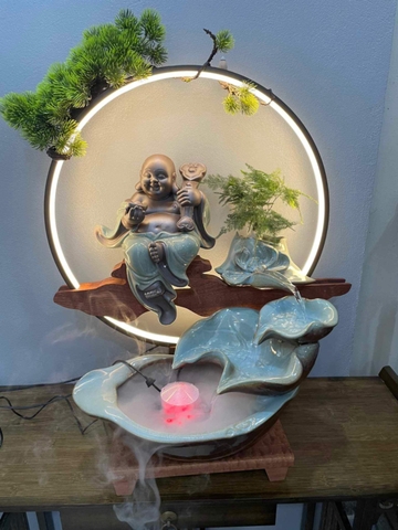 Thác Nước Phong Thủy Di Lặc Kích Thước To chất liệu Gốm Tráng Men Decor Trang Trí Nhà Cửa Phong Thủy, Tiểu Cảnh Sân Vườn và bị bị