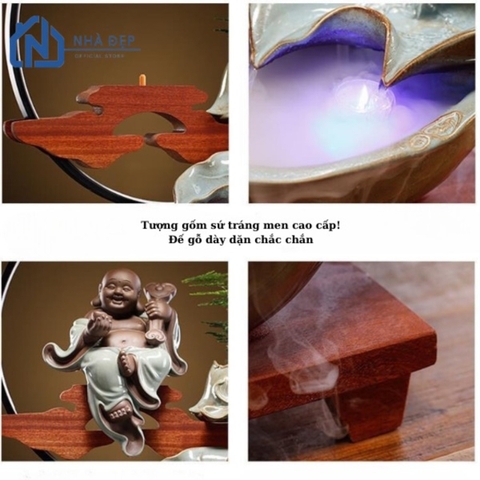 Thác Nước Phong Thủy Di Lặc Kích Thước To chất liệu Gốm Tráng Men Decor Trang Trí Nhà Cửa Phong Thủy, Tiểu Cảnh Sân Vườn và bị bị
