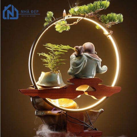 Thác Nước Phong Thủy Di Lặc Kích Thước To chất liệu Gốm Tráng Men Decor Trang Trí Nhà Cửa Phong Thủy, Tiểu Cảnh Sân Vườn và bị bị