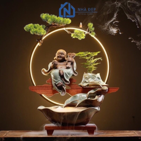 Thác Nước Phong Thủy Di Lặc Kích Thước To chất liệu Gốm Tráng Men Decor Trang Trí Nhà Cửa Phong Thủy, Tiểu Cảnh Sân Vườn và bị bị