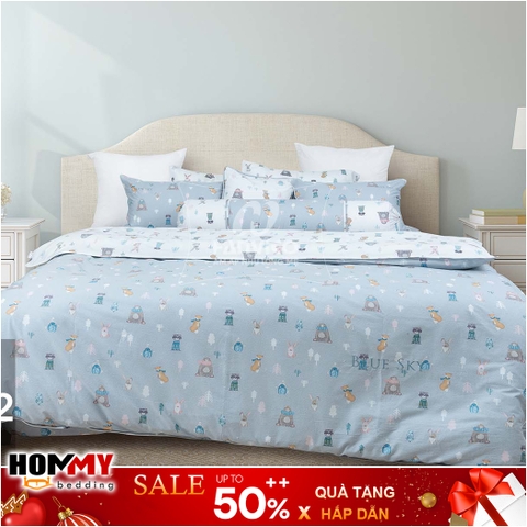 Mẫu Chăn Ga Gối Hanvico Blue Sky DL182 vải cotton cao cấp