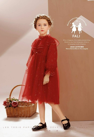 Váy đỏ thêu nơ vàng 2953