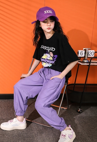 Set áo đen quần tím 3148