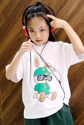 Áo LA trắng in thỏ xanh 3064