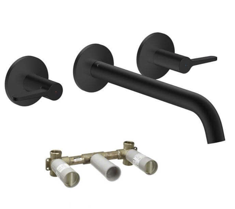 Combo vòi lavabo treo tường Axor matt black 48160670 + đế âm