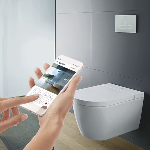 Combo Bồn cầu thông minh Duravit SensoWash® Starck f Plus Compact + Két âm + mặt nhấn