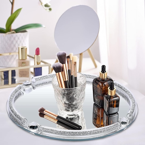 Khay Decor Nuscen tráng gương mạ bạc hình tròn