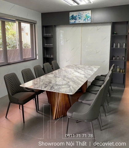 Bàn Ăn 10 Ghế Mặt Đá Chân Gỗ Ash 2605S