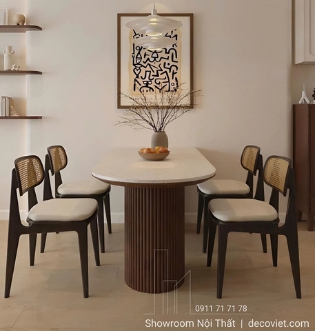 Bộ Bàn Ăn 4 Ghế Gỗ Mặt Đá 2871S