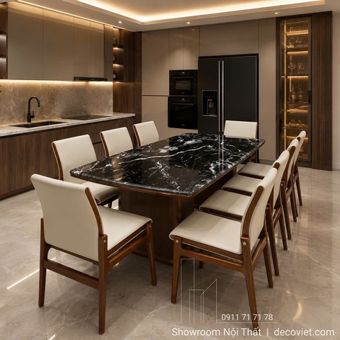 Bàn Ăn Gỗ 8 Ghế Mặt Đá 2997S