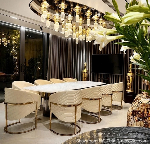 Bàn Ăn Mặt Đá 8 Ghế Luxury 3002S
