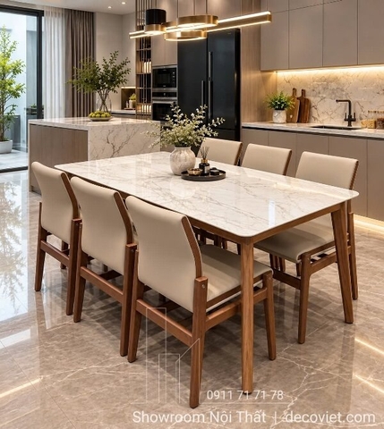 Bàn Ăn 6 Ghế Gỗ Mặt Đá 2934S