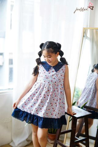 Đầm kids phối lá cổ ren - 84001