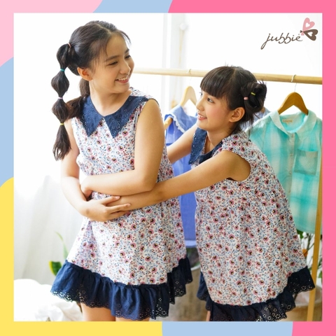 Đầm kids phối lá cổ ren - 84001
