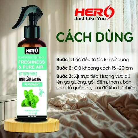 Xịt Thơm Phòng - Xua Đuổi Côn Trùng Hero - Hương Bạc Hà